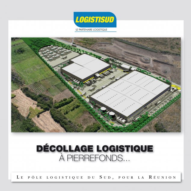 Vue aérienne des entrepôts Logistisud à Pierrefonds